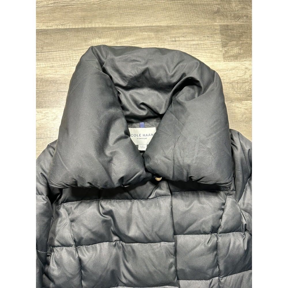 Cole Haan Signature Womens Black Down & Feather Puffer Coat Hooded Medium - Picture 4 of 16
